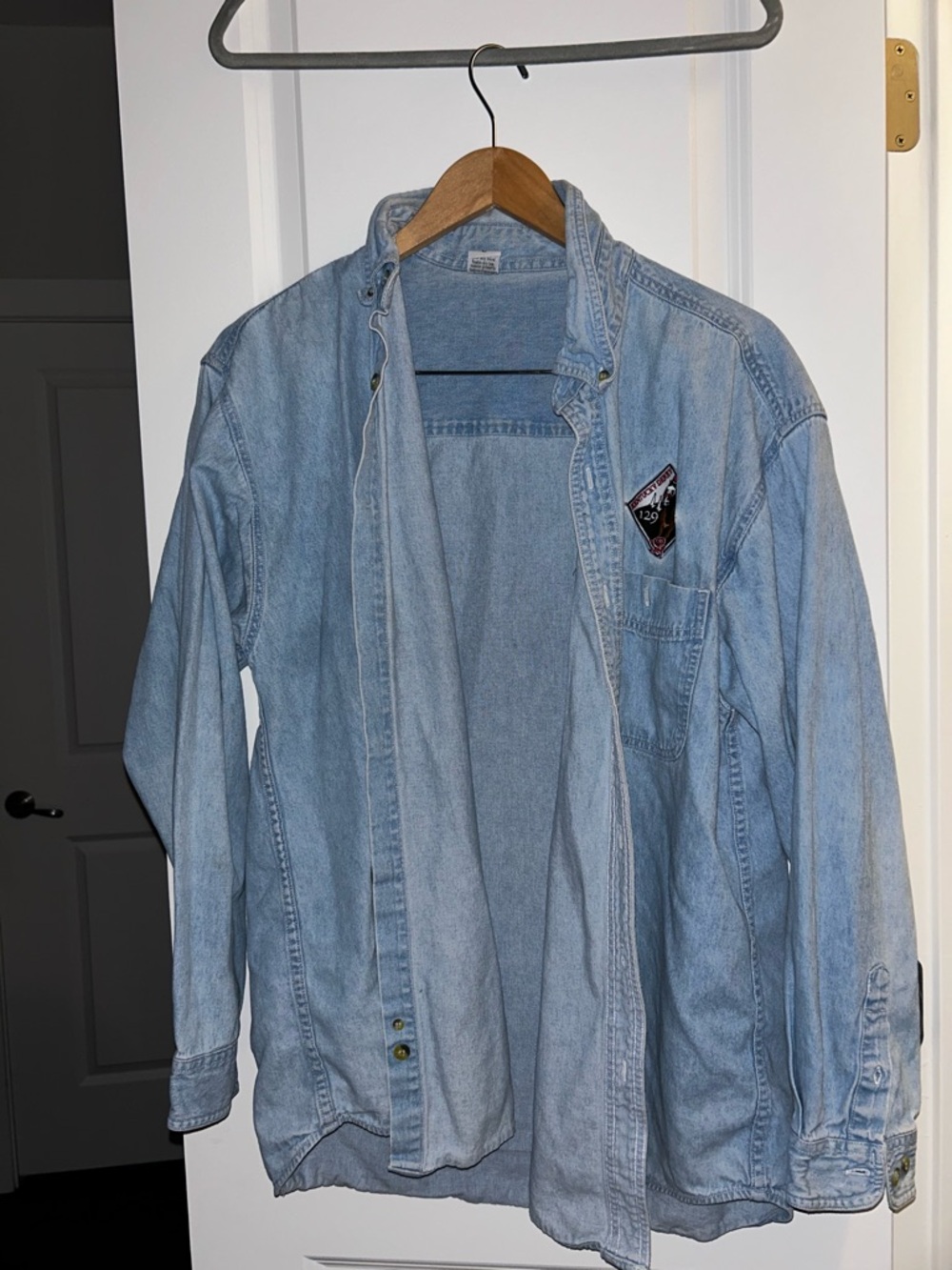 Men's Light Blue Denim Button-Down Shirt - Casual Long Sleeve